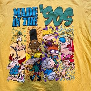 Nickelodeon Large Graphic T-Shirt Yellow Made in the 90s Cartoons Ren Stimpy POP